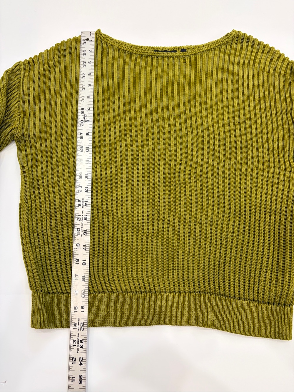 Theory Pima Olive Green Ribbed Boatneck Women’s Sweater, Saturated color! - Picture 9 of 9
